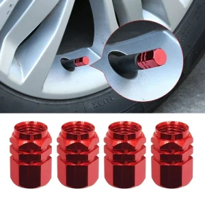 Car Styling Tires Valve Red Colour Aluminum Air Caps 4Pcs