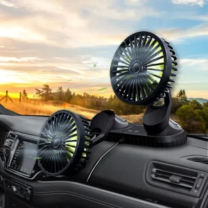 Car Fan 360° Adjustable 2 Head Air Fan Automotive Electric Fan USB/12V/24V Fan 2 Speeds Car Silent Fan For Home Desk Office & Car