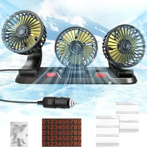Car Fan 360° Adjustable 3 Head Air Fan Automotive Electric Fan USB/12V/24V Fan 2 Speeds Car Silent Fan For Home Desk Office & Car