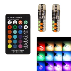 2Pcs T10 LED RGB Car Lights With Remote Parking Control