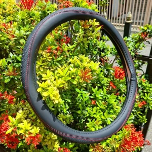 PU Leather Black Color Steering Wheel Cover - Small Size