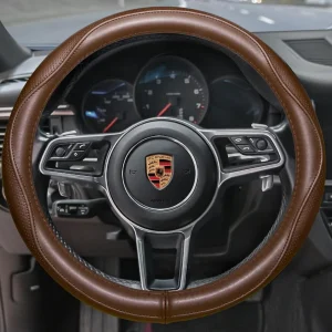 PU Leather Coffee Brown Color Steering Wheel Cover - Small Size