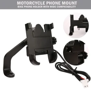 Aluminum C2 Mobile Holder With USB Charger Motorcycle Handlebar Rear View Mirror Phone Holder