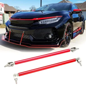 Universal Adjustable Racing Front Bumper Lip Splitter Rod Strut Tie Bar Support Kit Color Red Length 20cm