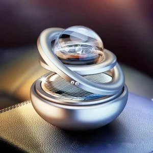 Solar Power Rotatable Crystal Ball Type Silver Color Aluminum Base Car Air Freshener Aroma Air Freshener Perfume Car Dashboard Decoration Ornament