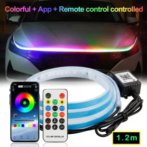 Car Multi Colour Bonnet Light Strap Wtih Remote & Mobile Phone Control - 1.2 Meter