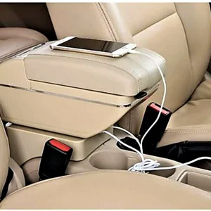 Universal Super Luxury Leather Console USB Chrome Armrest Beige Colour