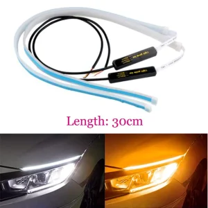 2Pcs 30cm Flexible LED Daytime Running White Color Light For Headlight Strip With Yellow Colour Turn Signal Lamp