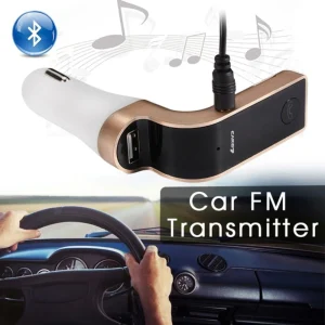 Carg7 Bluetooth Hands Free Calling Kit With MP3 Player FM Transmitter Modulator & USB Car Charger Colour Family Gold