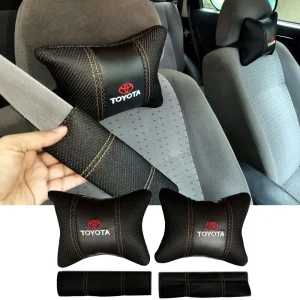 Toyota Vehicle Neck Pillows Rest Cushion Headrest With Seat Belt Cover Set Colour Black