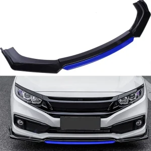 Front Bumper Spoiler Protector Plate Lip Type Body Kit Splitter Bumper Lip (Gloss Black + Blue)