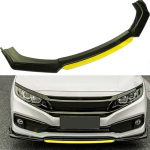 Front Bumper Spoiler Protector Plate Lip Type Body Kit Splitter Bumper Lip (Gloss Black + Yellow)