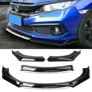 Front Bumper Spoiler Protector Plate Lip Type Body Kit Splitter Bumper Lip (Gloss Black + Silver)