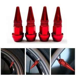 4Pcs High Quality Aluminum Long Spike Red Colour Bullet Valve Tire Dust Cap 45mm