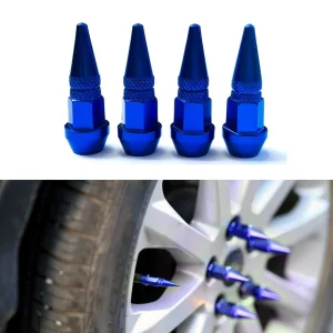 4Pcs High Quality Aluminum Long Spike Blue Colour  Valve Tire Dust Cap 45mm