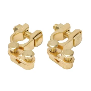 Universal Gold Tone Copper Auto Car Battery Terminal Clamp Clips Connector