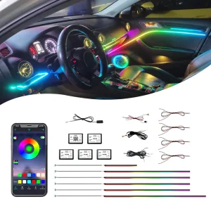 Car Interior led Ambient Lighting, Symphony RGB Car LED Strip Light, 6 in 1 with 204 inches Acrylic Fiber Optic, Multicolor Ambient Lighting Kits, Music Sync Rhythm, Sound Active Function