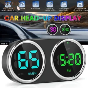 Dual-Dial GPS Head-Up Display (HUD) – Digital Speedometer & Compass – Universal Car Dashboard Monitor with LED Clock
