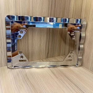 Rear License Number Plate Frame Holder Silver Color - Wave Type Chrome