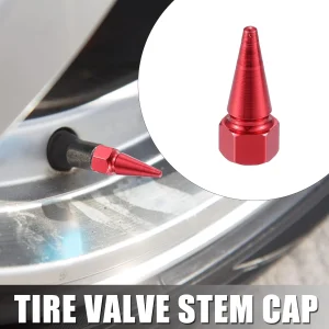 4Pcs Aluminum Long Spike Red Color Bullet Valve Tire Dust Cap Height 3cm