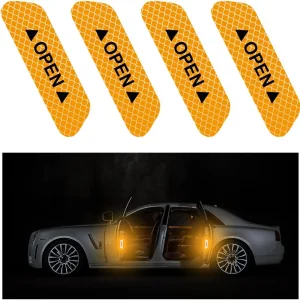 4Pcs Car Door Sticker Reflective Warning Strip Stickers Gold Sticker