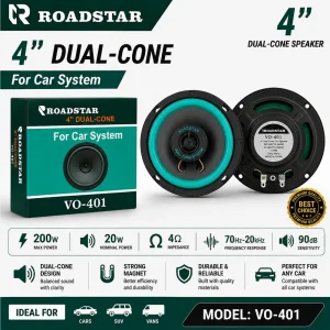 1Pc 4 Inch 2 Way Car Coaxial Clear Sound Speaker 50W-200W 4ohm VO-402