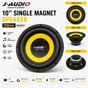 J-AUDIO 10 Inch Yellow Frame Super Bass 100mm Single Magnet Subwoofer Speaker